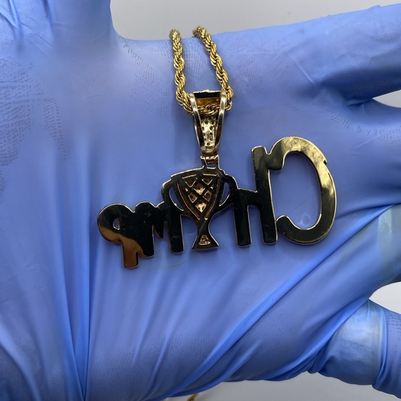 Champ | 14k Gold | High End CZ Pendant w 20’ Gold Rope Chain - Picture 5 of 6